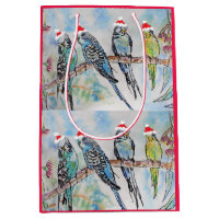 Santa Budgie Christmas Watercolor Painting Bird