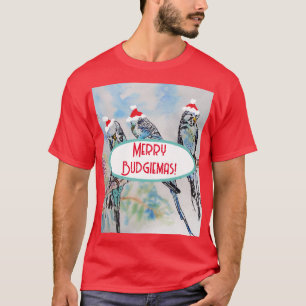 Santa Budgie Christmas Watercolor Painting Bird T-Shirt