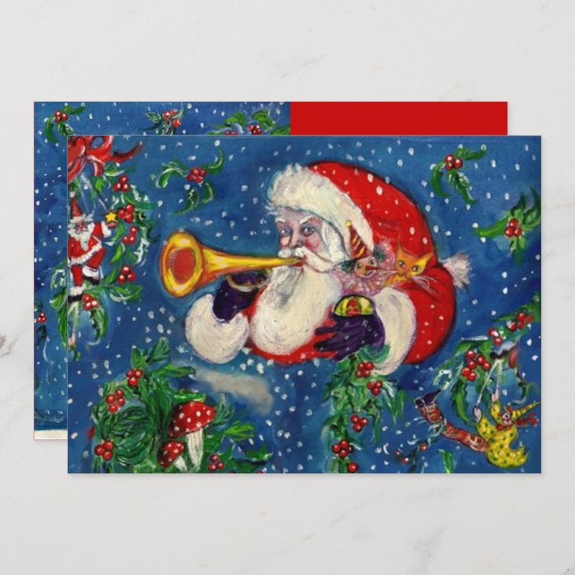 SANTA BUGLER MUSICAL CHRISTMAS NIGHT HOLIDAY PARTY INVITATION (Front/Back)
