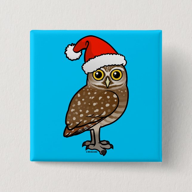 Santa Burrowing Owl 2 Inch Square Button (Front)