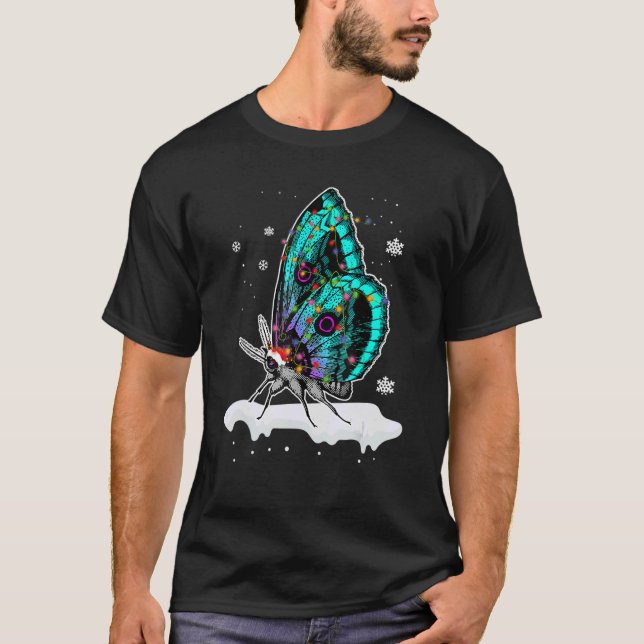 Santa Butterfly Animal Christmas Lights  Christmas T-Shirt (Front)