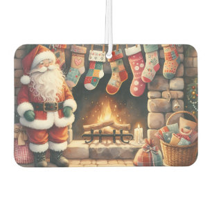Santa by Fireplace Christmas Stockings Air Freshener