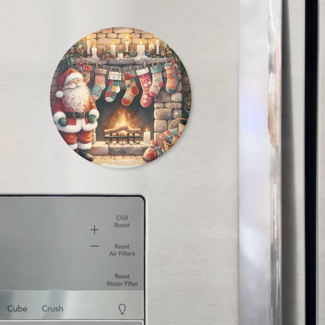Santa by Fireplace Christmas Stockings Magnet (In Situ (Fridge))