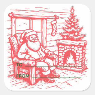 Santa By The Fireplace Christmas Square Sticker