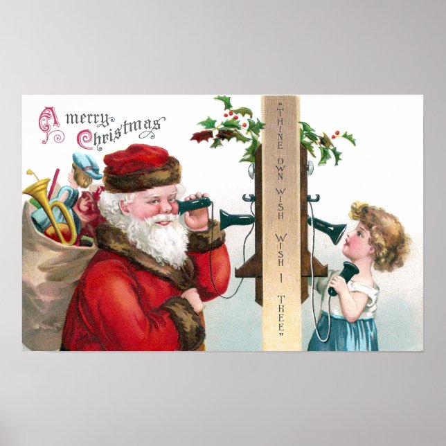 Santa Calling From Antique Telephone Poster (Front)