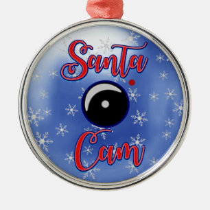 Santa Cam Christmas Ornament/Santa Camera Blue Metal Ornament