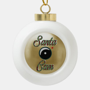 Santa Cam Christmas Ornament/Santa Camera Gold Ceramic Ball Christmas Ornament