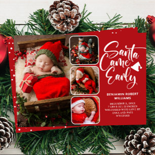 Santa Came Early Birth Photo Collage Announcement