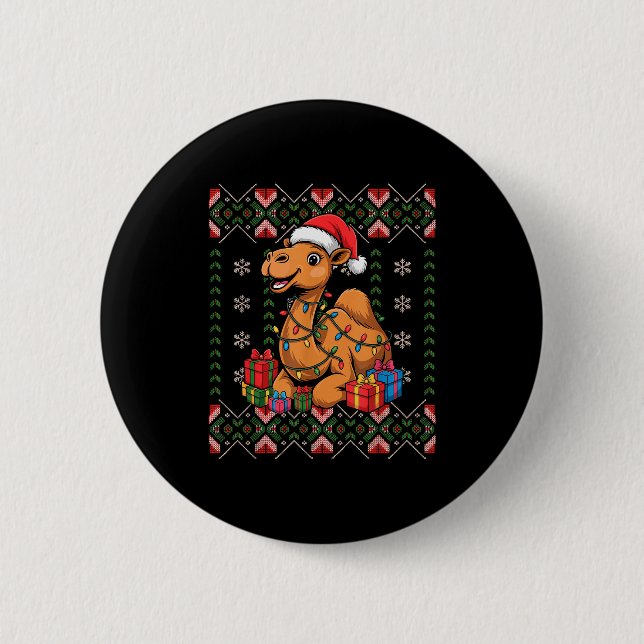 Santa Camel Christmas Ugly Sweater Funny Holiday P 2 Inch Round Button (Front)