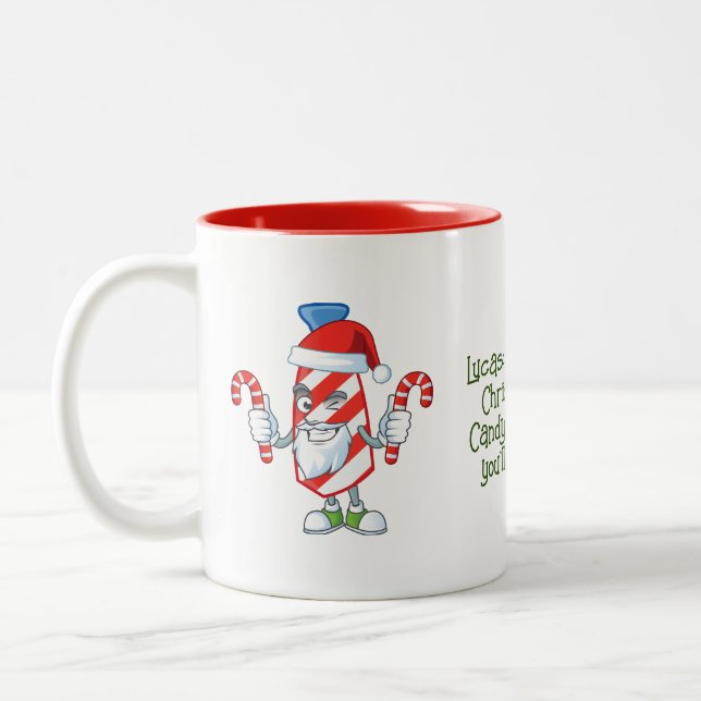 Santa Candy Cane Personalized  Two-Tone Coffee Mug (Left)