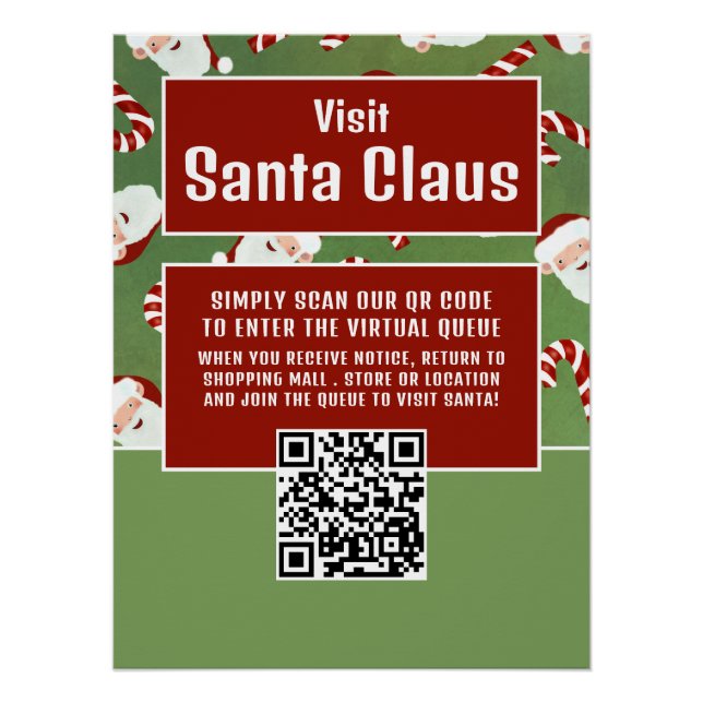 Santa Candy, Visit Santa, QR Code Queue Poster (Front)