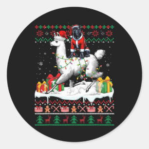 Santa Cane Corso Riding Llama Christmas Sweater Lo Classic Round Sticker