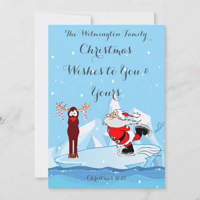 Santa can't Skate Flat Greeting Card (Front)