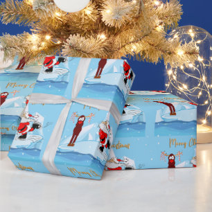 Santa can't Skate on Blue Christmas Wrapping Paper
