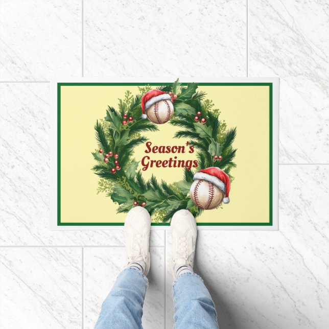 Santa Cap Baseball Customizable  Doormat (Indoor)