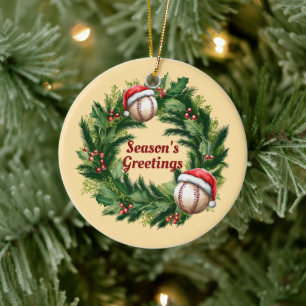Santa Cap Baseball Customizable Keepsake Ceramic Ornament