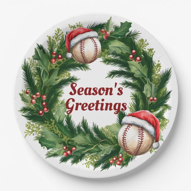 Santa Cap Baseball Customizable  Paper Plate (Front)