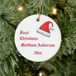 Santa Cap First Christmas Photo Ceramic Ornament