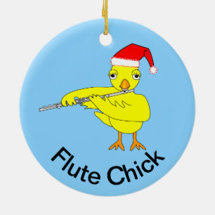 Santa Cap Flute Chick Ceramic Ornament