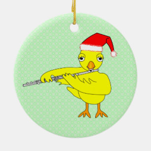 Santa Cap Flute Chick Ceramic Ornament