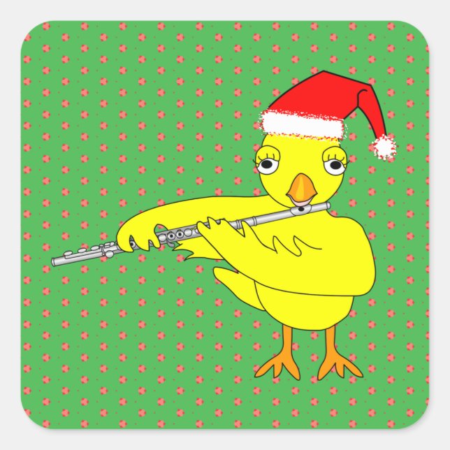 Santa Cap Flute Chick Square Sticker (Front)
