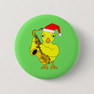 Santa Cap Saxophone Chick 2 Inch Round Button
