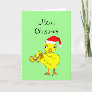 Santa Cap Trumpet Chick Christmas Card