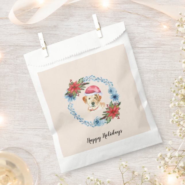 Santa Cap Yellow Lab Customizable Holiday Favour Bag (Clipped)