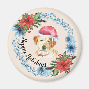 Santa Cap Yellow Lab Customizable Holiday Magnet