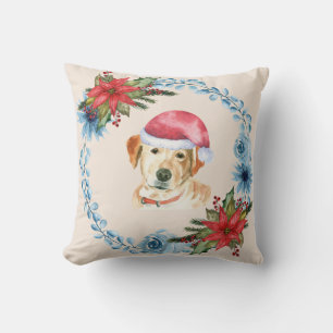Santa Cap Yellow Lab Holiday Throw Pillow