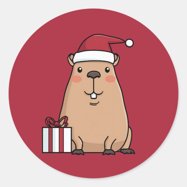Santa Capybara Holiday Fun Classic Round Sticker (Front)