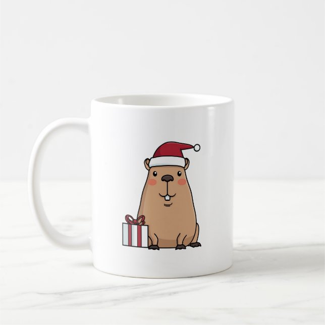 Santa Capybara Holiday Fun Coffee Mug (Left)