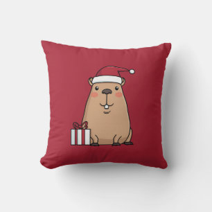 Santa Capybara Holiday Fun Throw Pillow