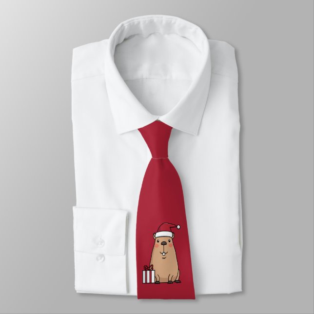 Santa Capybara Holiday Fun Tie (Tied)