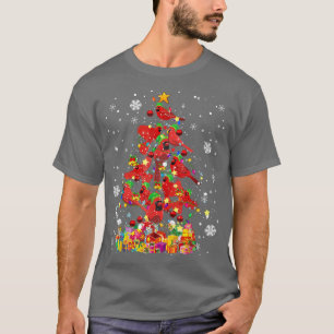 Santa Cardinal Bird Christmas Tree Christmas Light T-Shirt