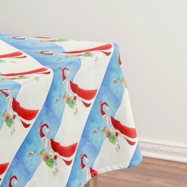 Santa carrying gifts in the snow art tablecloth (In Situ)