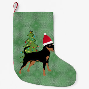 Santa Cartoon Black and Tan Miniature Pinscher Small Christmas Stocking