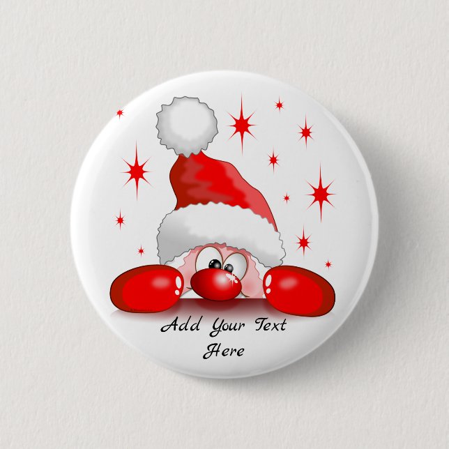 Santa Cartoon Cute Peeking Character © BluedarkArt 2 Inch Round Button (Front)