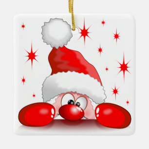 Santa Cartoon Cute Peeking Character © BluedarkArt Ceramic Ornament
