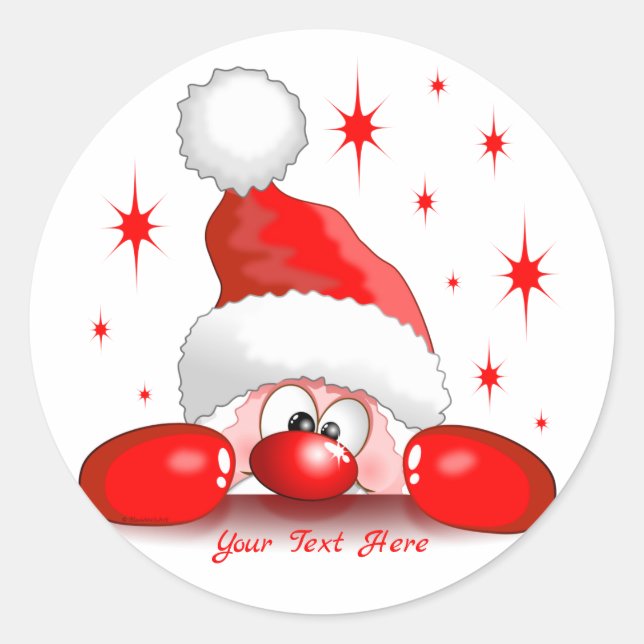 Santa Cartoon Cute Peeking Character © BluedarkArt Classic Round Sticker (Front)