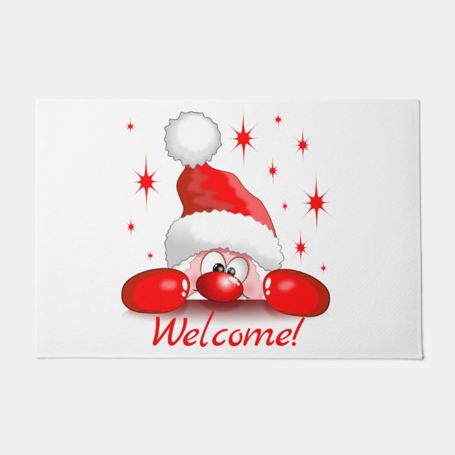 Santa Cartoon Cute Peeking Character © BluedarkArt Doormat (Front)