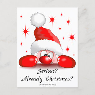 Santa Cartoon Cute Peeking Character © BluedarkArt Holiday Postcard