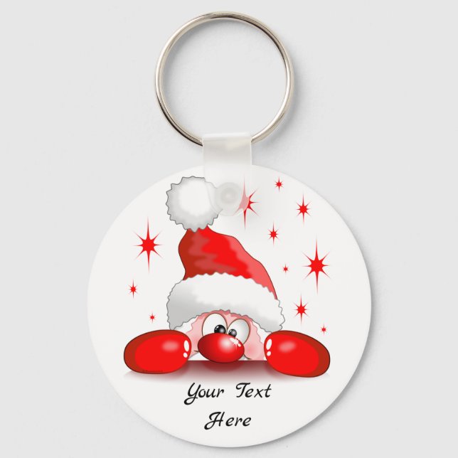 Santa Cartoon Cute Peeking Character © BluedarkArt Keychain (Front)