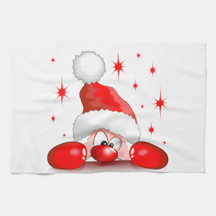 Santa Cartoon Cute Peeking Character © BluedarkArt Kitchen Towel