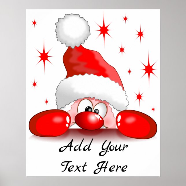 Santa Cartoon Cute Peeking Character © BluedarkArt Poster (Front)