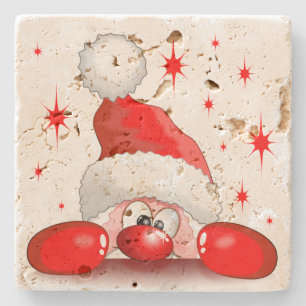 Santa Cartoon Cute Peeking Character © BluedarkArt Stone Coaster