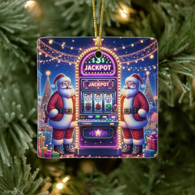 Santa Casino Slot Machine Christmas Ceramic Ornament (Tree)