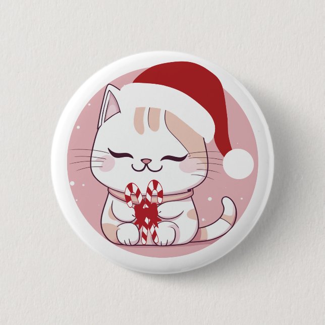 Santa Cat #2 2 Inch Round Button (Front)
