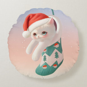 Santa Cat: Bao Bao in Christmas Stocking Art Round Pillow