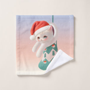 Santa Cat: Bao Bao in Christmas Stocking Art Wash Cloth